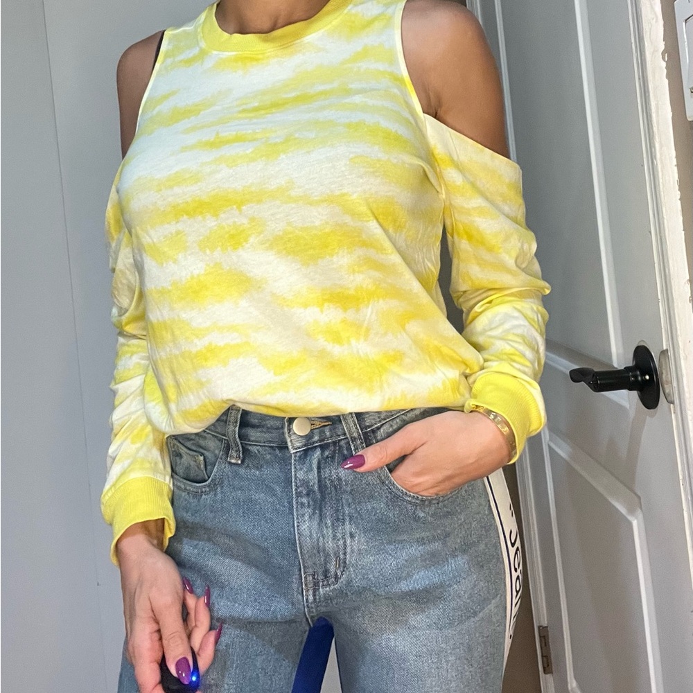 Yellow Tie-Dye Cold Shoulder Top